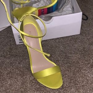 Aldo Yellow Satin Ankle Tie Heels